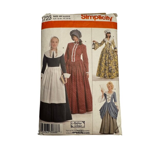 Vintage Simplicity 3723 Womens Colonial Costume Sewing Pattern Size HH 6-8-10-12 - Picture 1 of 3